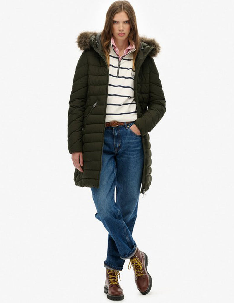 Parka Superdry Fuji con Capucha de Pelo Verde Mujer