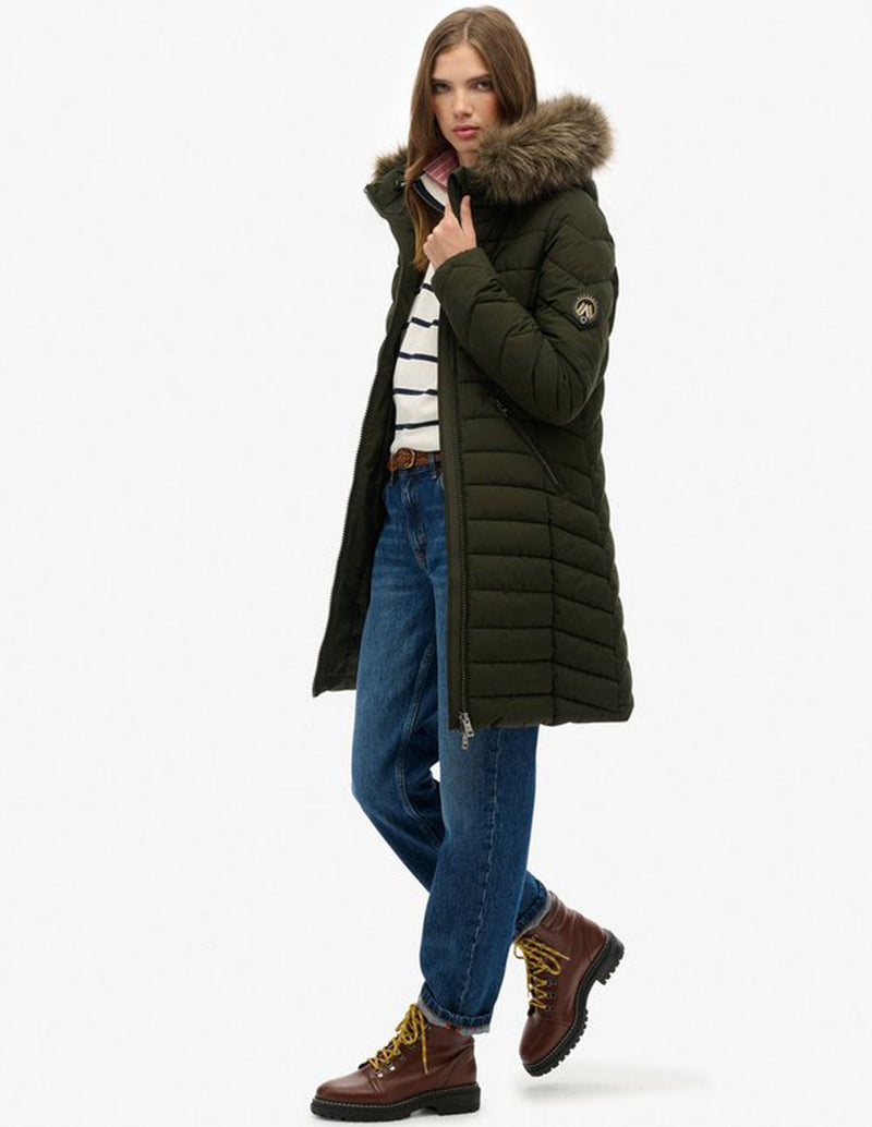 Parka Superdry Fuji con Capucha de Pelo Verde Mujer