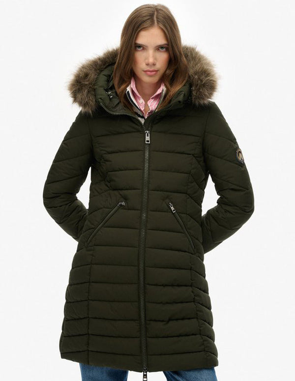 Parka Superdry Fuji con Capucha de Pelo Verde Mujer