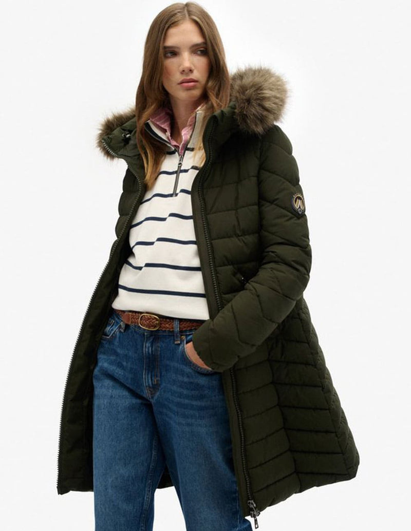 Parka Superdry Fuji con Capucha de Pelo Verde Mujer