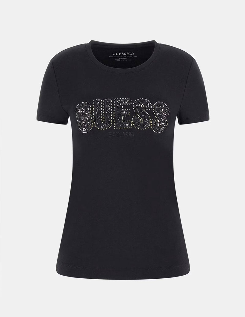 Camiseta GUESS con Logo Negra Mujer
