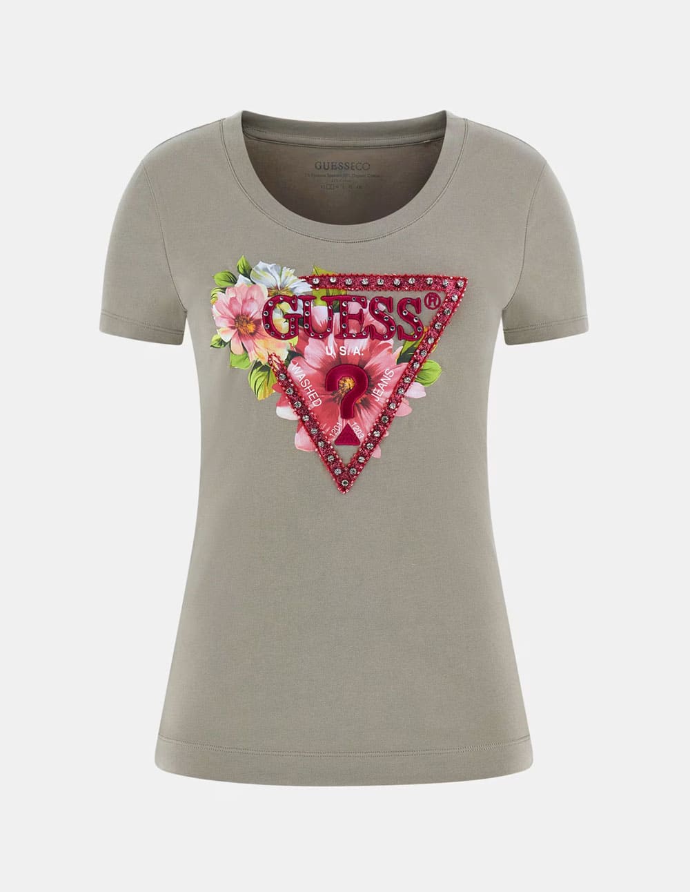 Camiseta GUESS con Logo Triángulo Floral Beige Mujer W5GI10J1314