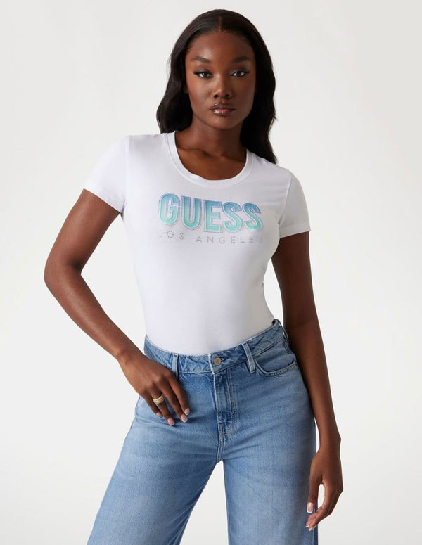 Camiseta GUESS con Logo Degradado Blanca Mujer
