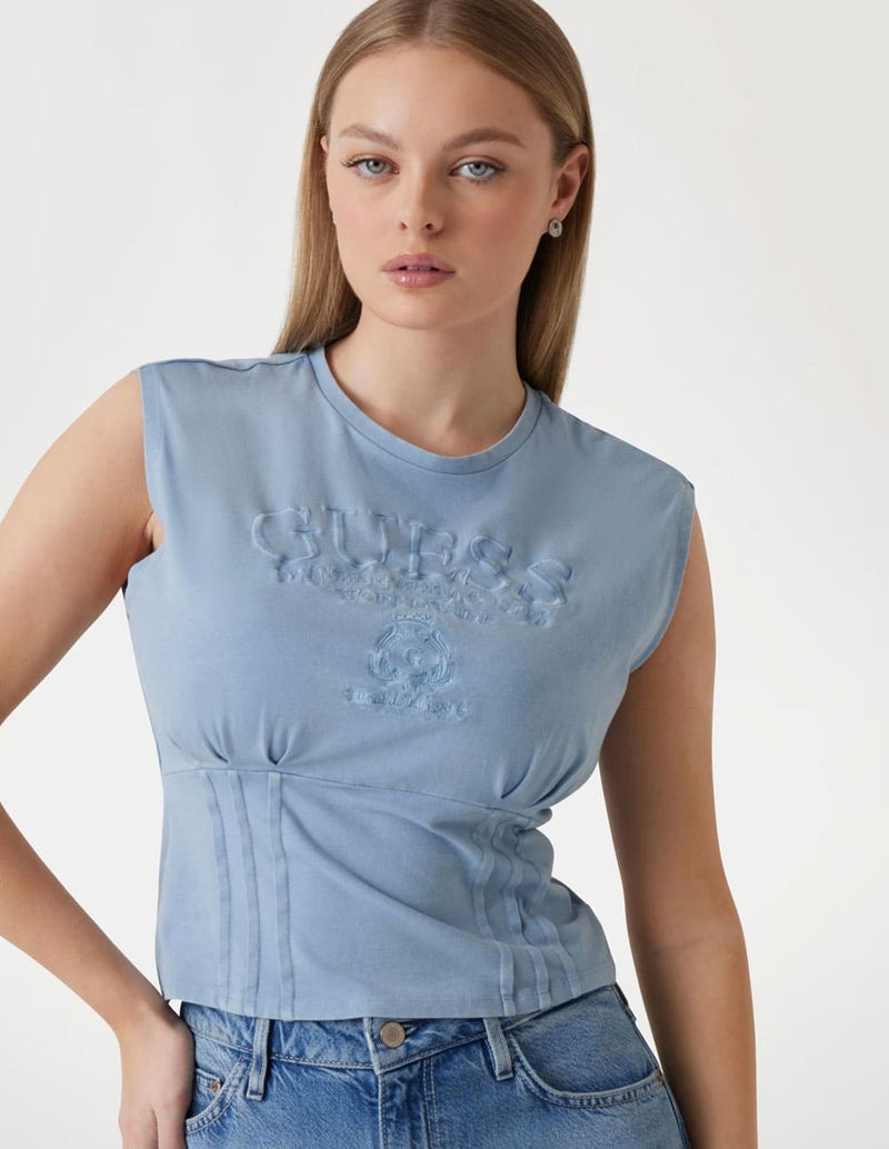 Camiseta GUESS con Logo Frontal Azul Mujer