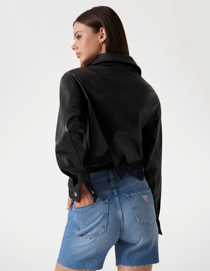 Chaqueta GUESS Cropped de Encaje Negra Mujer