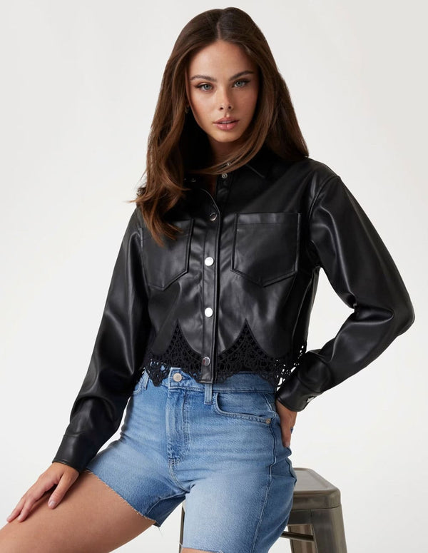 Chaqueta GUESS Cropped de Encaje Negra Mujer