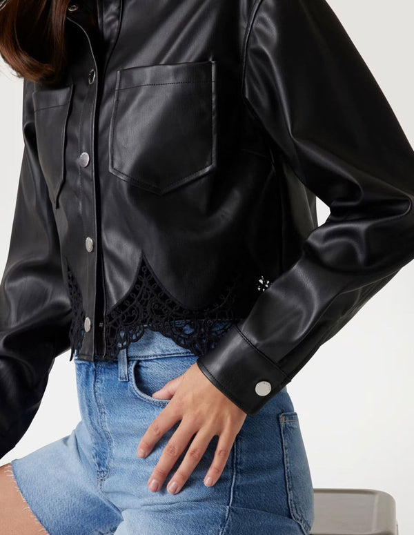 Chaqueta GUESS Cropped de Encaje Negra Mujer