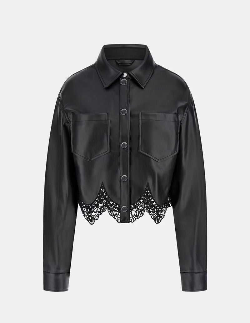Chaqueta GUESS Cropped de Encaje Negra Mujer
