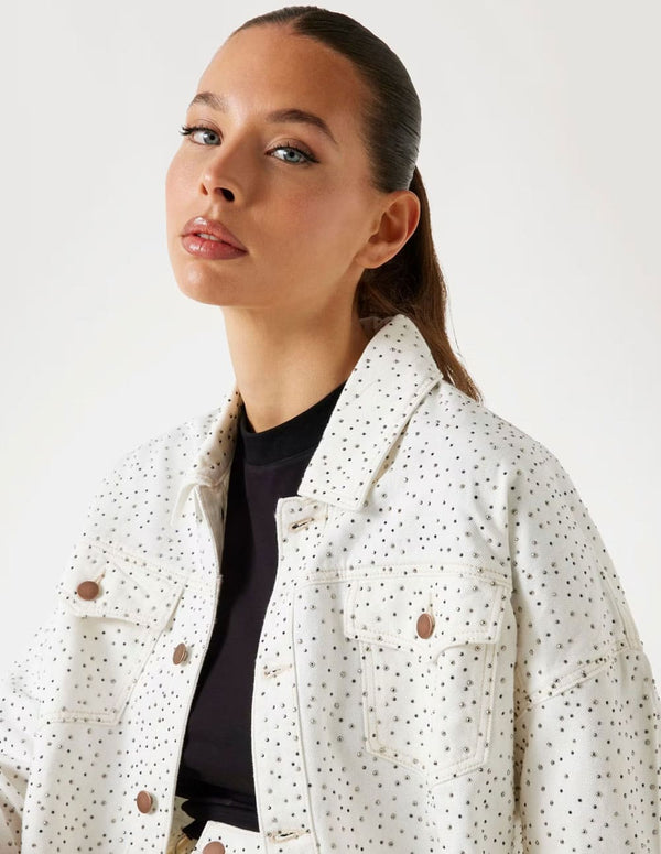 Chaqueta GUESS Denim con Lunares y Strass Blanca Mujer