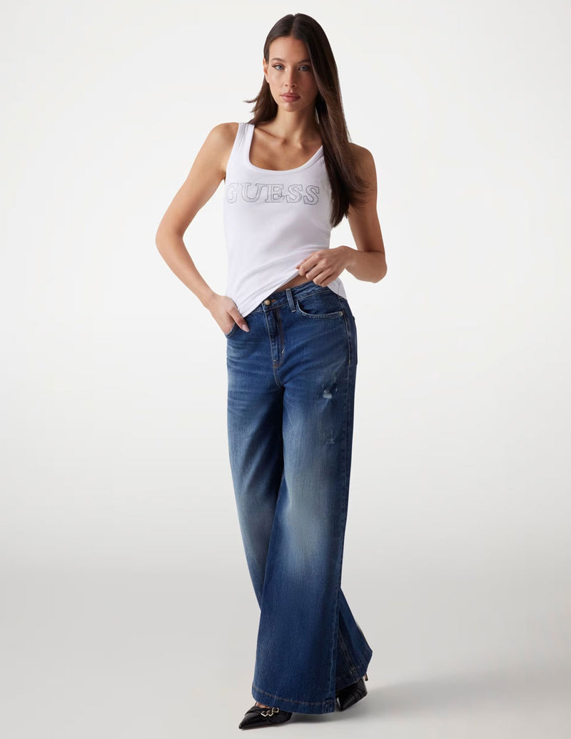 Top GUESS Elástico con Logo Blanco Mujer