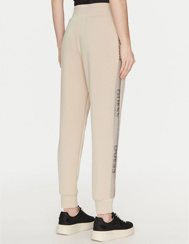 Pantalón GUESS con Logo en Laterales Beige Mujer