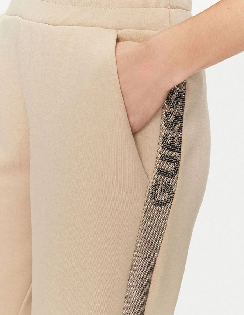 Pantalón GUESS con Logo en Laterales Beige Mujer