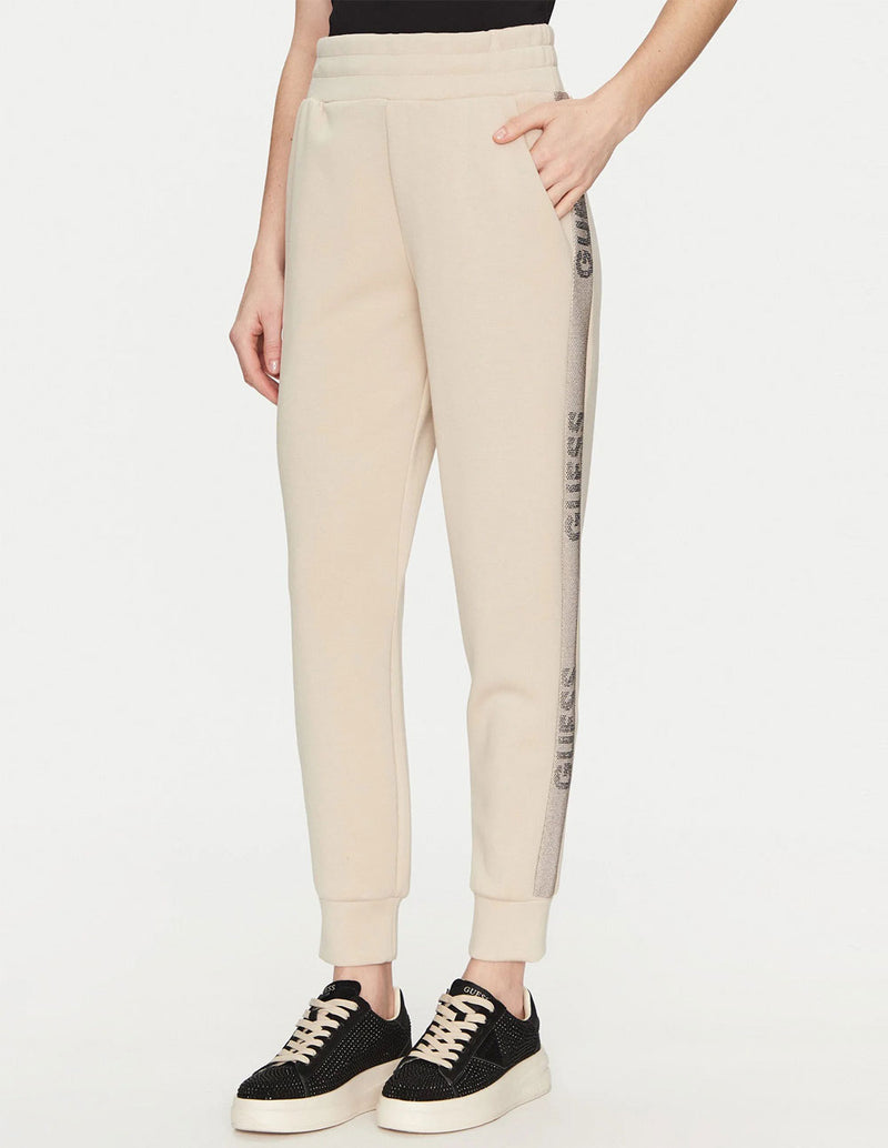 Pantalón GUESS con Logo en Laterales Beige Mujer