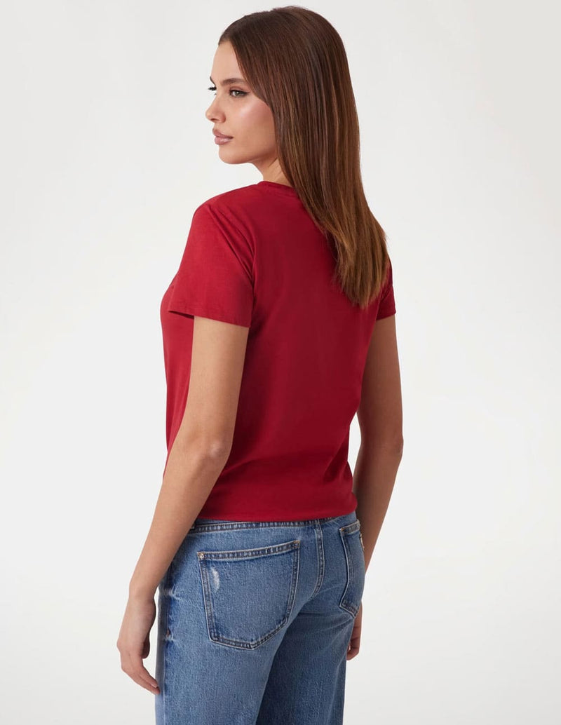 Camiseta GUESS con Logo de Encaje Roja Mujer