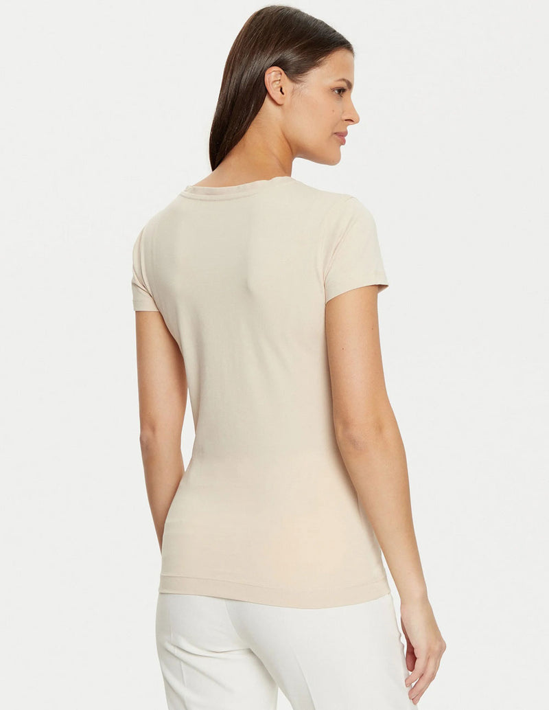 Camiseta GUESS con Logo Triángulo Beige Mujer