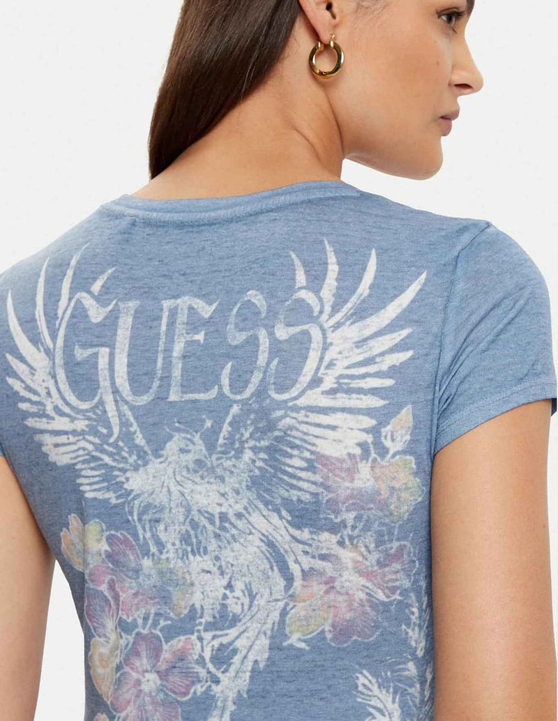 Camiseta GUESS con Estampado Azul Mujer