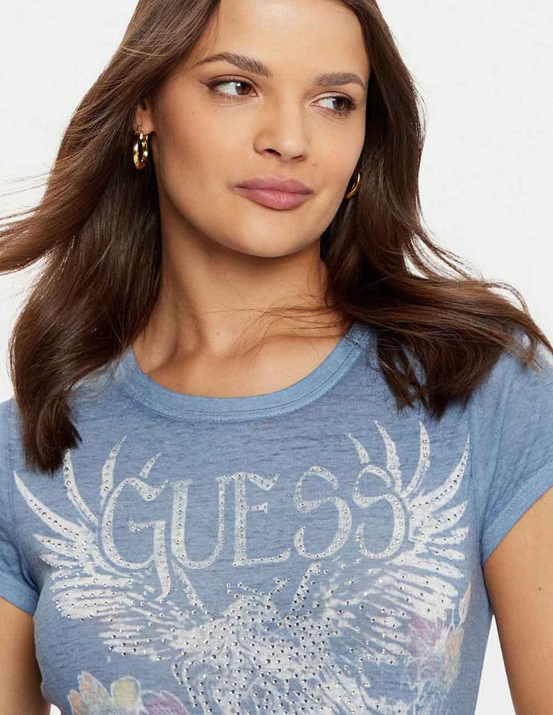 Camiseta GUESS con Estampado Azul Mujer