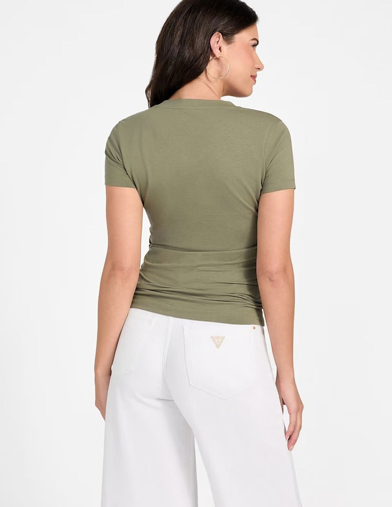 Camiseta GUESS con Logo de Pedreria Verde Mujer