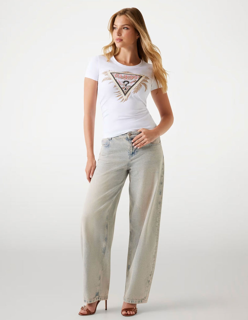 Camiseta GUESS con Logo Triángulo Blanca Mujer