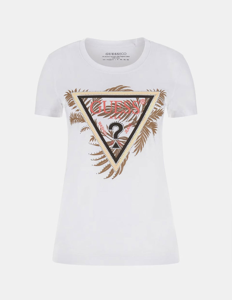 Camiseta GUESS con Logo Triángulo Blanca Mujer