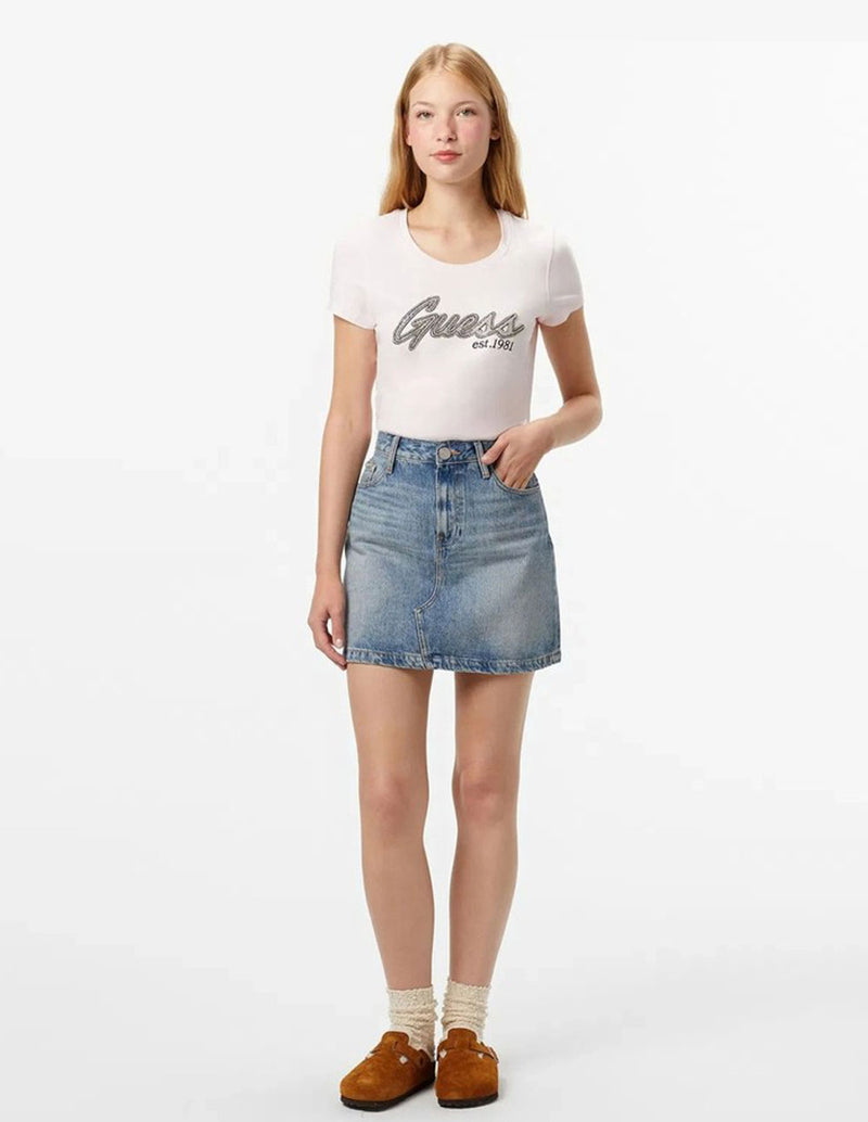 Camiseta GUESS con Logo de Pedreria Rosa Mujer