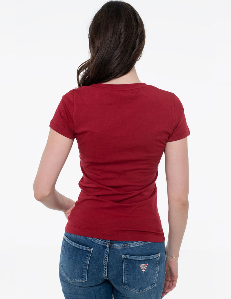 Camiseta GUESS con Logo Bordado Roja Mujer