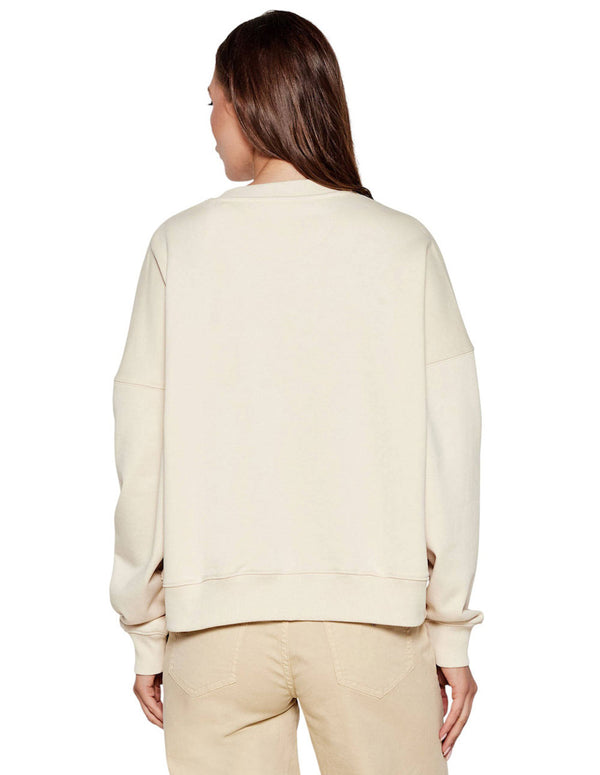 Sudadera GUESS con Logo Triángulo Beige Mujer