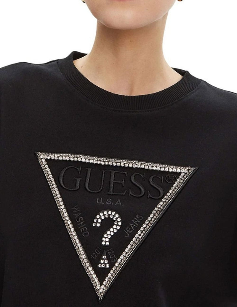 Sudadera GUESS con Logo Triángulo Negra Mujer
