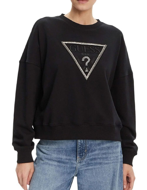 Sudadera GUESS con Logo Triángulo Negra Mujer