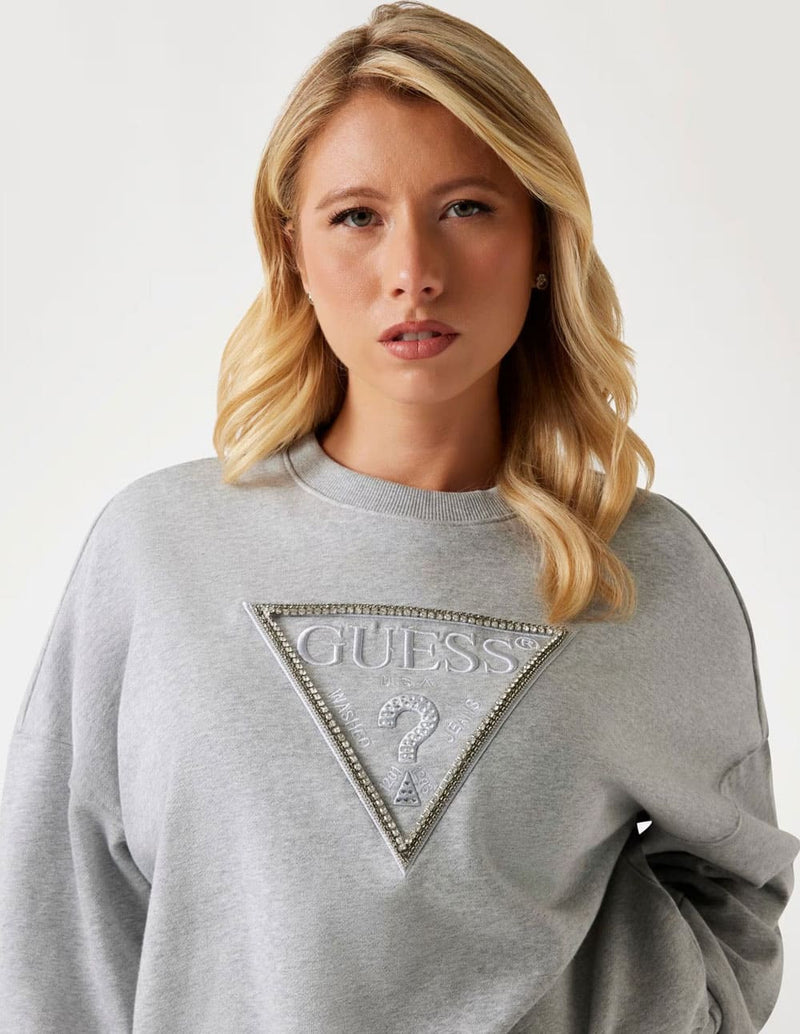 Sudadera GUESS con Logo Triángulo Gris Mujer