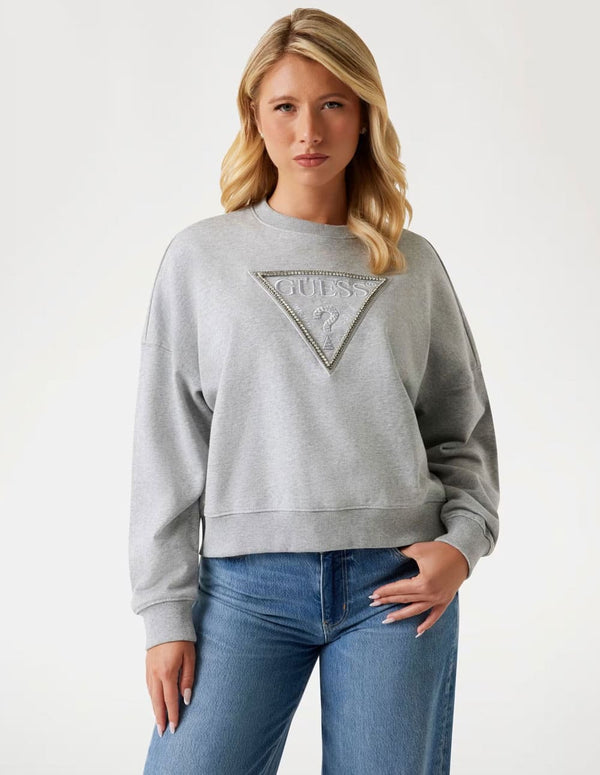 Sudadera GUESS con Logo Triángulo Gris Mujer