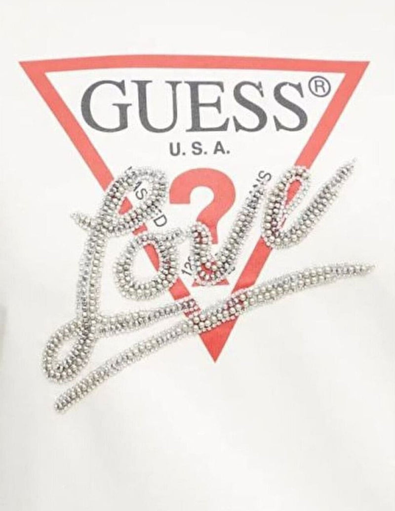 Sudadera GUESS Studded Love Blanca Mujer