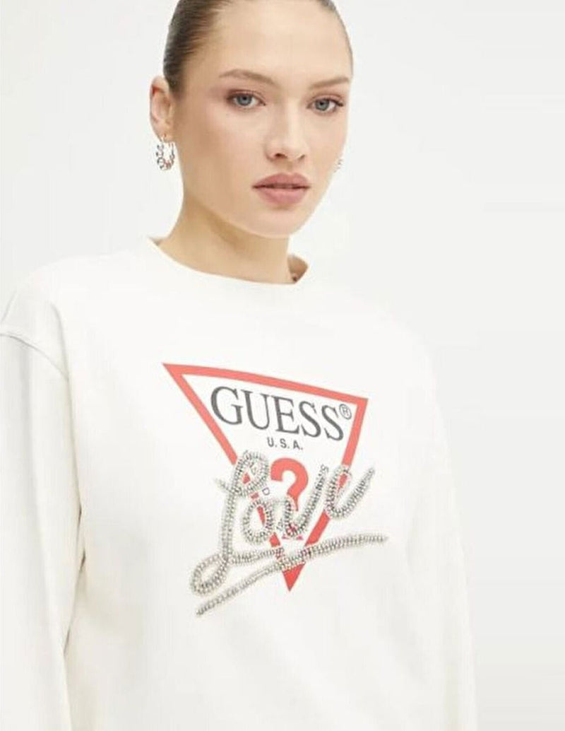 Sudadera GUESS Studded Love Blanca Mujer