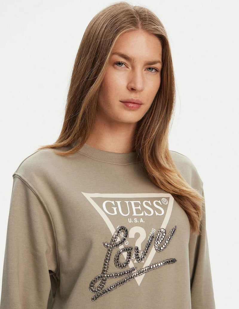 Sudadera GUESS Studded Love Marrón Mujer