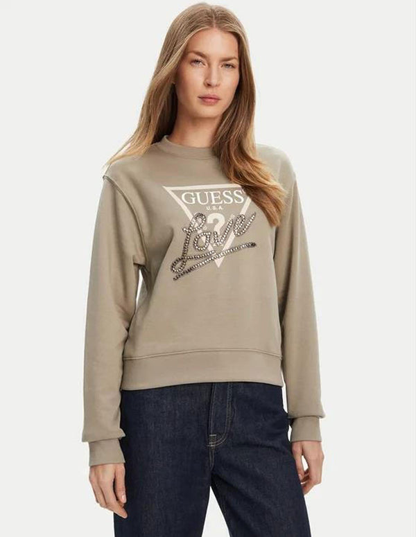 Sudadera GUESS Studded Love Marrón Mujer