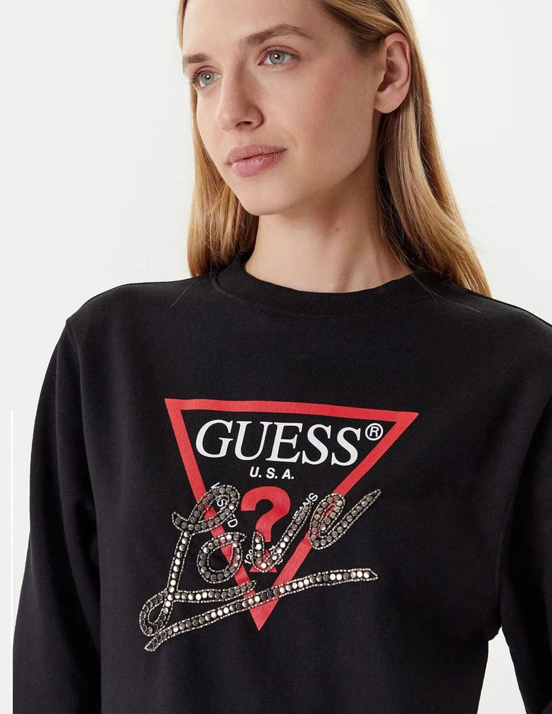 Sudadera GUESS Studded Love Negra Mujer