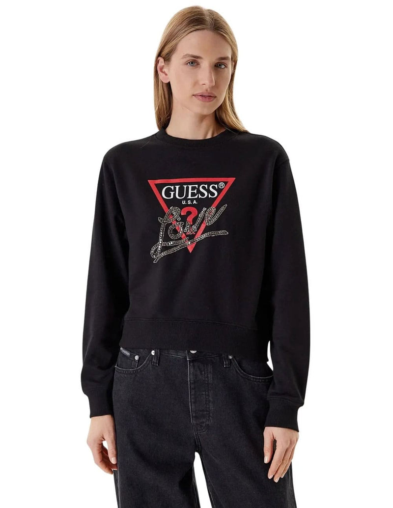 Sudadera GUESS Studded Love Negra Mujer