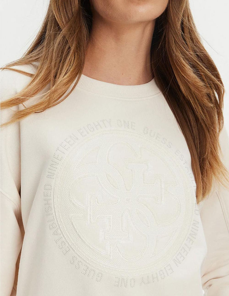 Sudadera GUESS Hotfix Beige Mujer