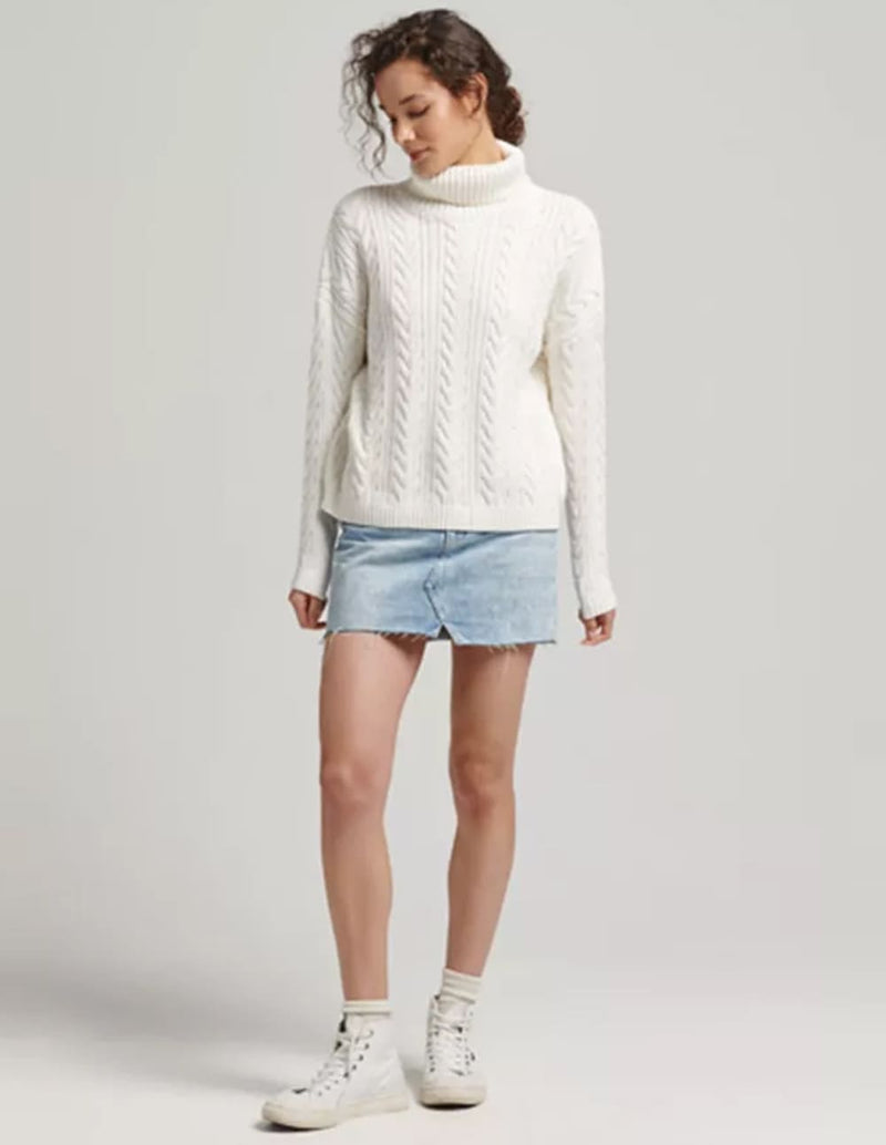 Jersey Superdry de Cuello Vuelto Blanco Mujer