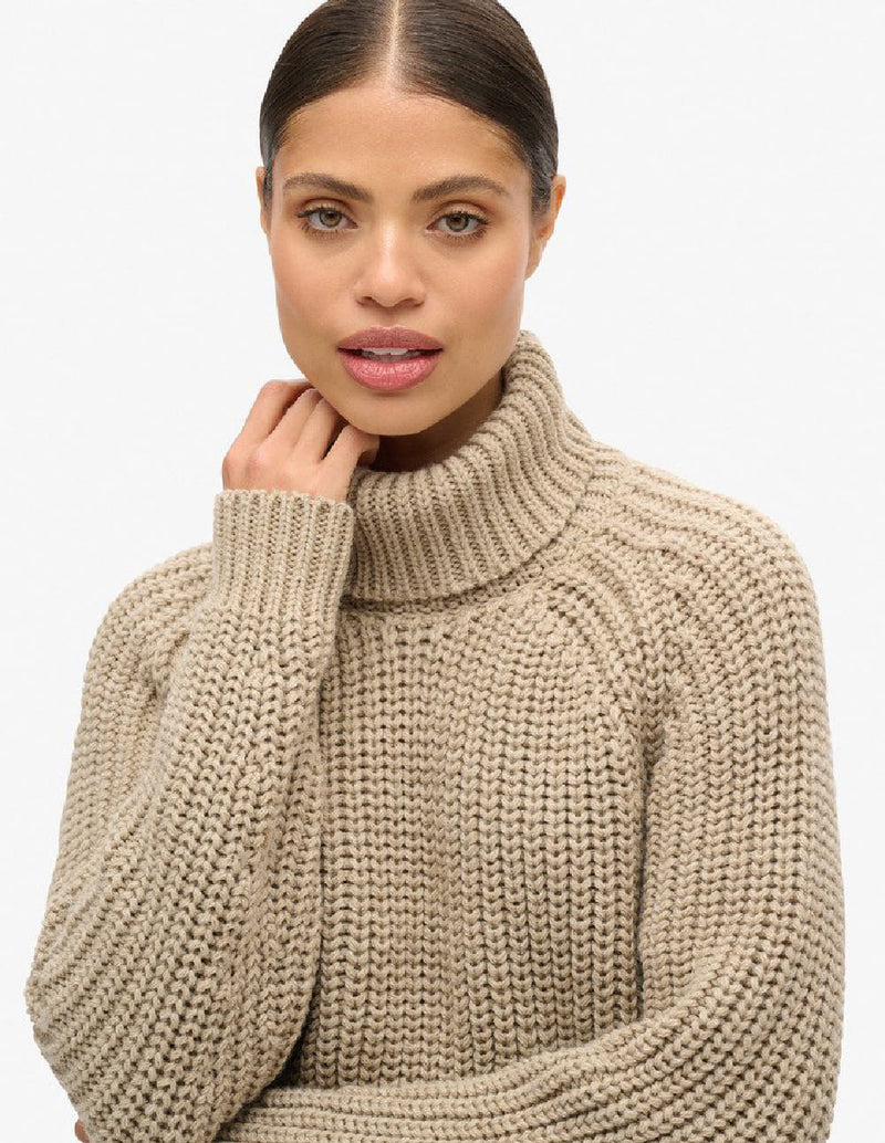 Jersey Superdry de Cuello Vuelto Beige Mujer