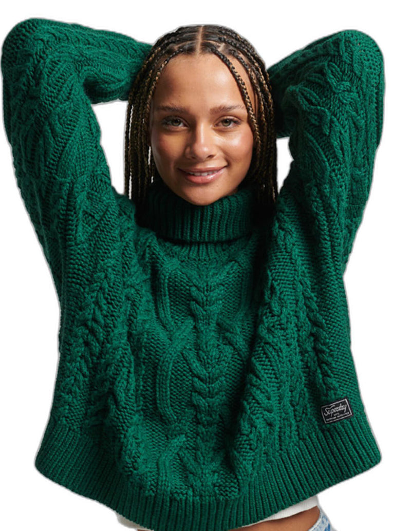 Jersey Superdry de Cuello Vuelto Verde Mujer