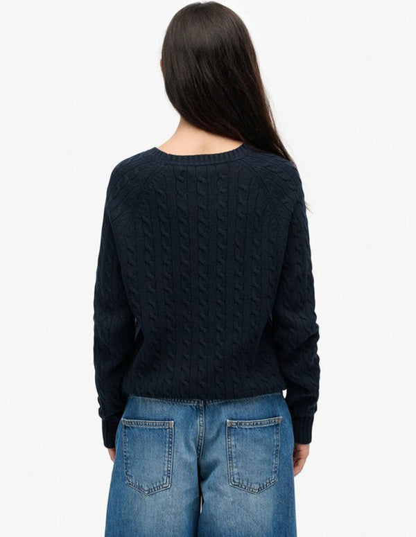 Jersey Superdry de Punto Trenzado Azul Mujer