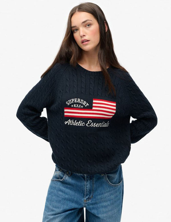 Jersey Superdry de Punto Trenzado Azul Mujer