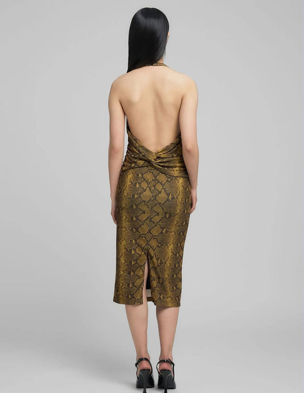 Vestido Replay con Estampado de Serpiente Beige Mujer