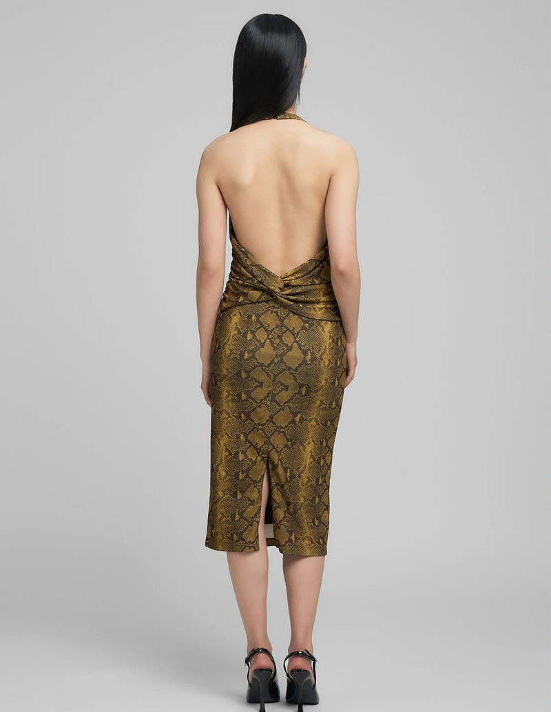 Vestido Replay con Estampado de Serpiente Beige Mujer