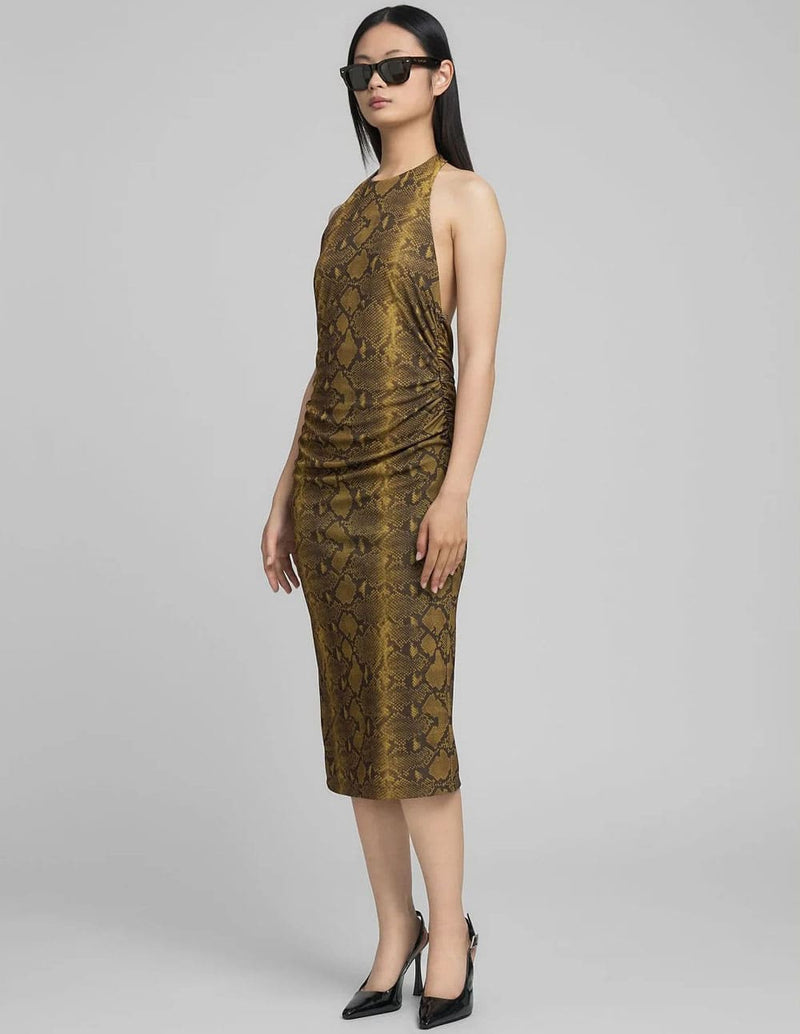 Vestido Replay con Estampado de Serpiente Beige Mujer