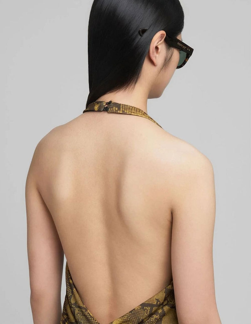 Vestido Replay con Estampado de Serpiente Beige Mujer