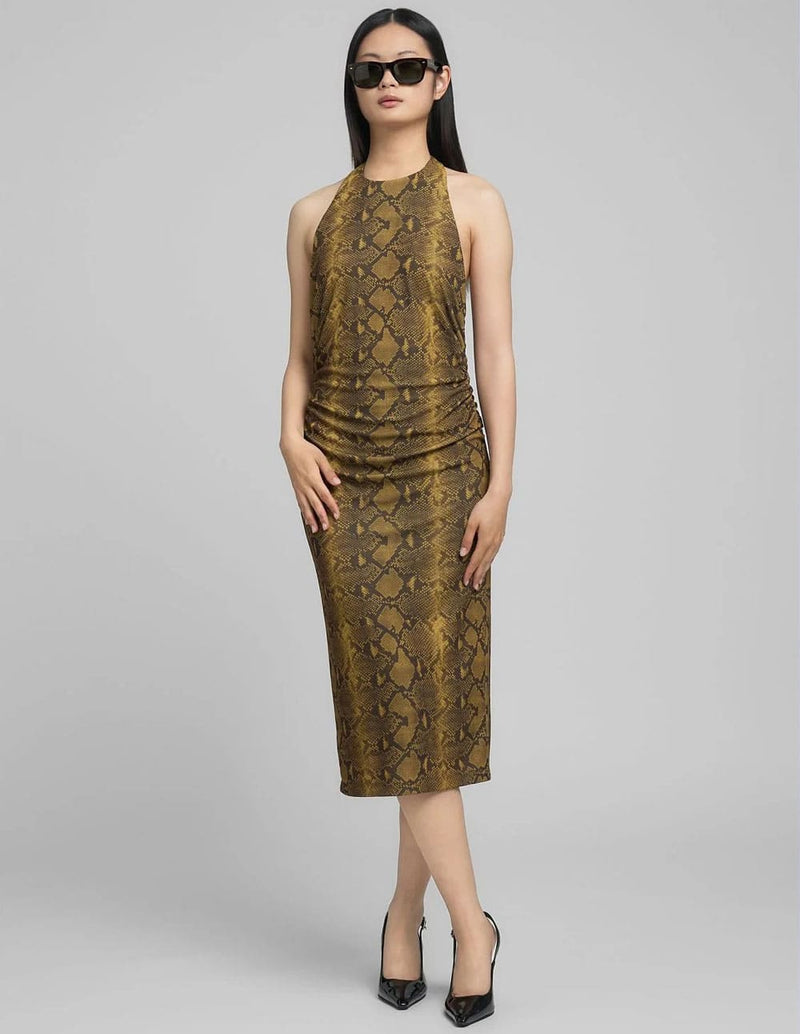 Vestido Replay con Estampado de Serpiente Beige Mujer