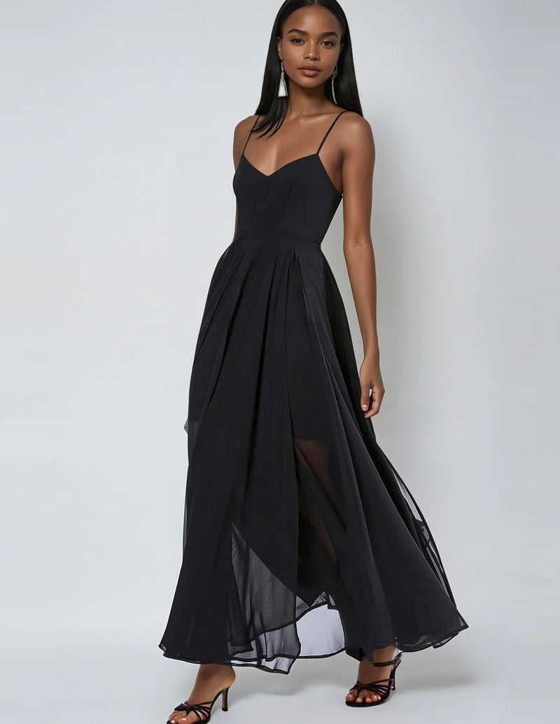 Vestido Maxi RELIGION Olsen de Tirantes Negro Mujer