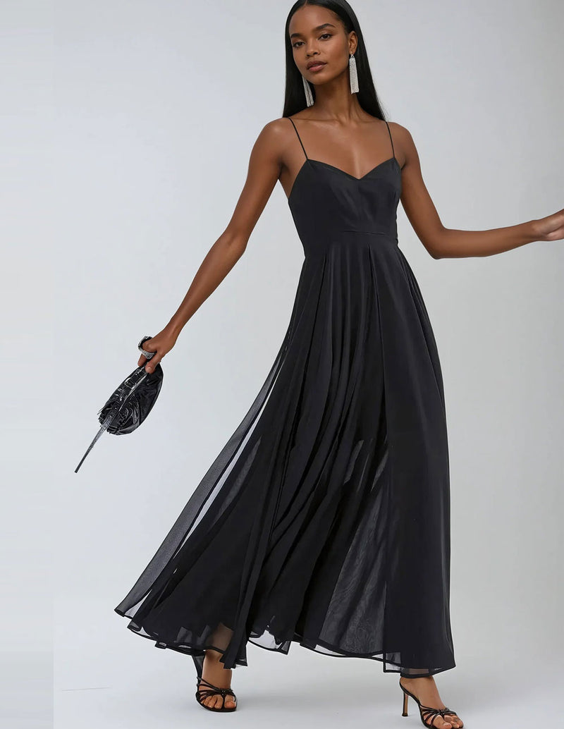 Vestido Maxi RELIGION Olsen de Tirantes Negro Mujer